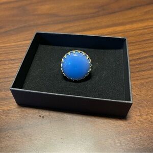 Blue Agate Brass Statement Ring with Gold-Tone Setting